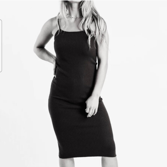 House Of Harlow 1960s Large Black Ribbed Adjustable Strap Dress. Large - Picture 1 of 13